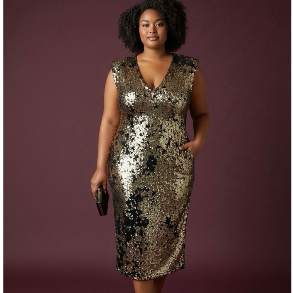 AX Paris Dress Black and Gold sequins Cocktail/Special Occasion Plus Size 20
